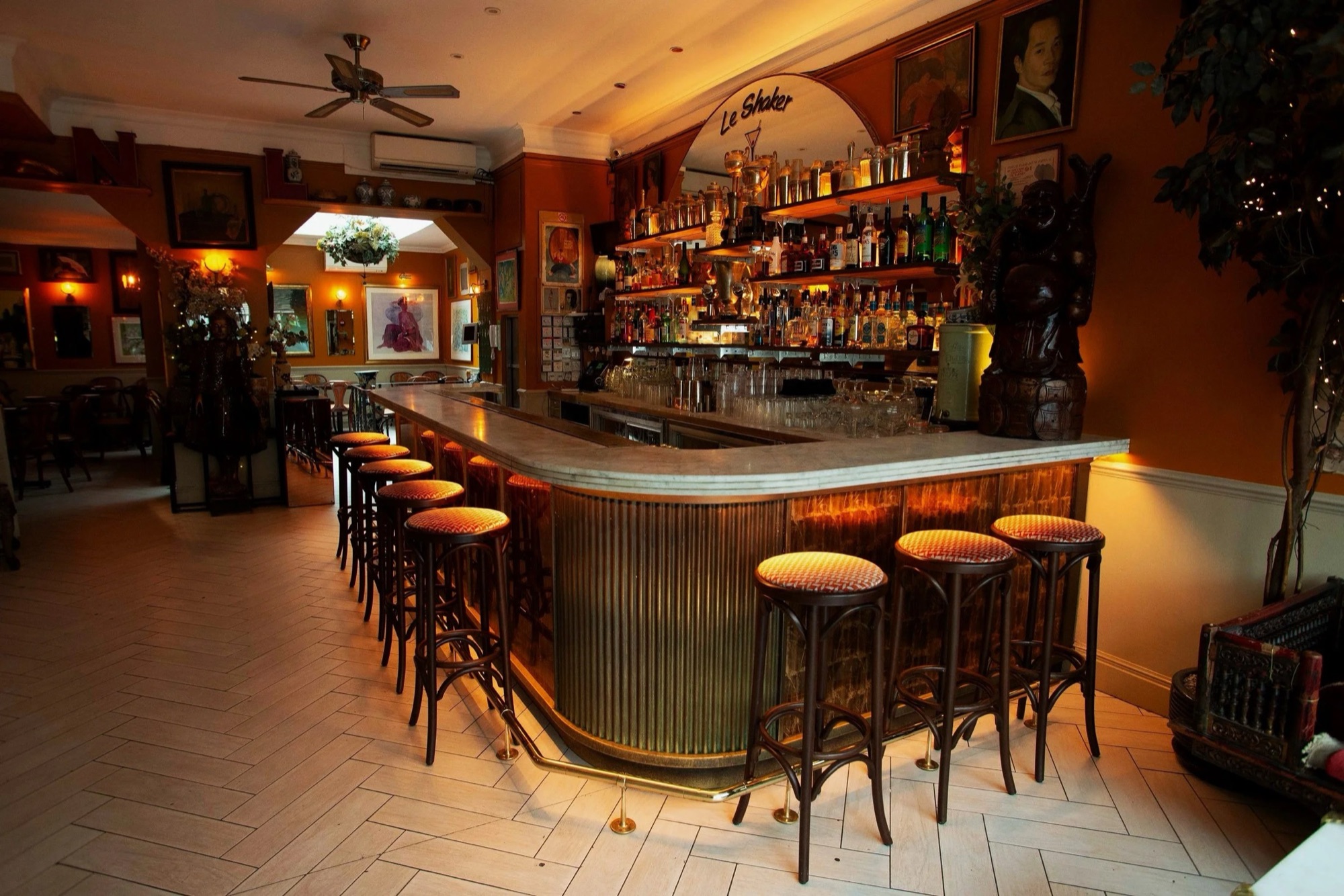 The curved bar at Nam Long with its bar stools